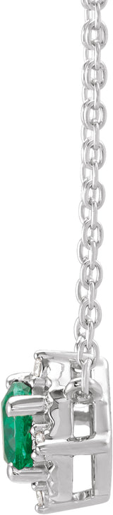 14K White Gold Lab-Grown Emerald & .04 CTW Natural Diamond Halo-Style 18" Necklace