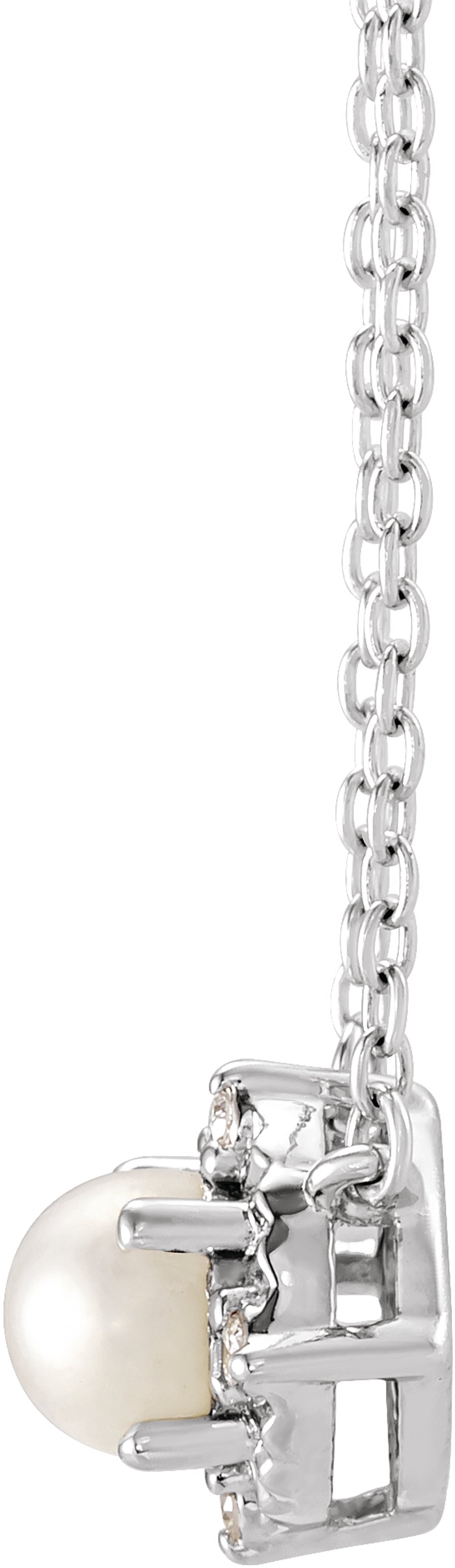 14K White Gold Cultured White Freshwater Pearl & .04 CTW Natural Diamond Halo-Style 18" Necklace