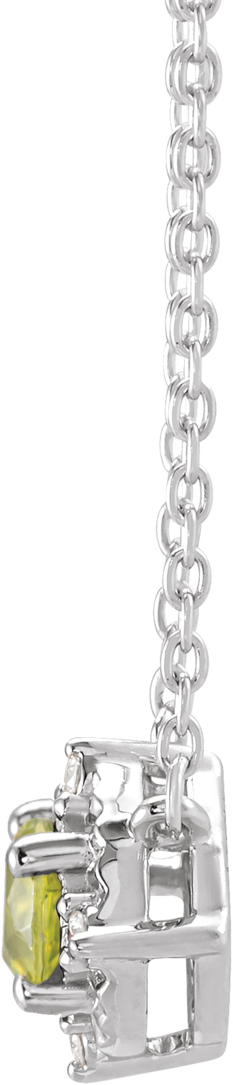 14K White Gold Natural Peridot & .04 CTW Natural Diamond Halo-Style 18" Necklace