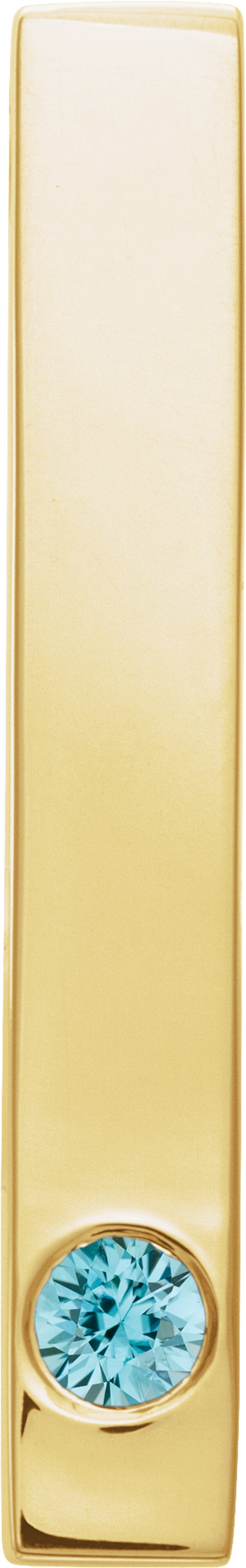 14K Yellow Natural Blue Zircon Family Engravable Bar Pendant