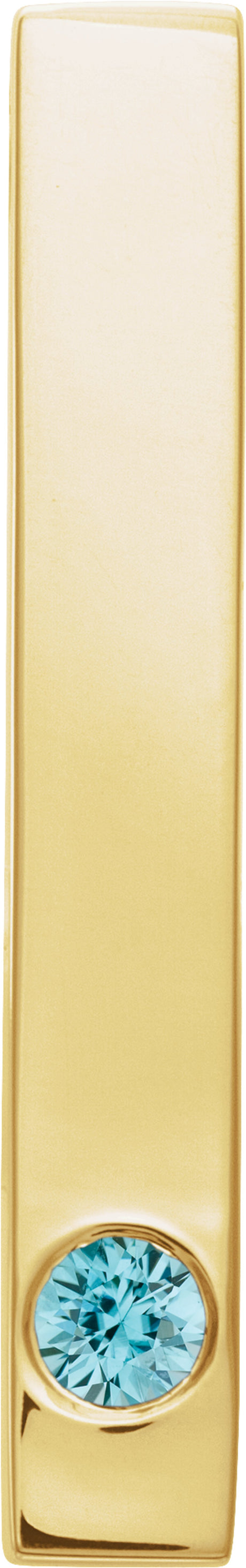 14K Yellow Natural Blue Zircon Family Engravable Bar Pendant