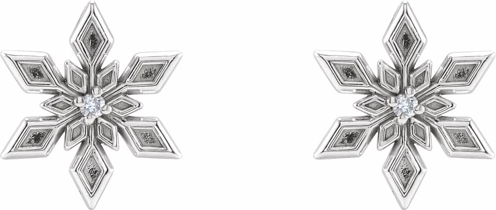 14K White Gold .0075 CTW Natural Diamond Snowflake Earrings