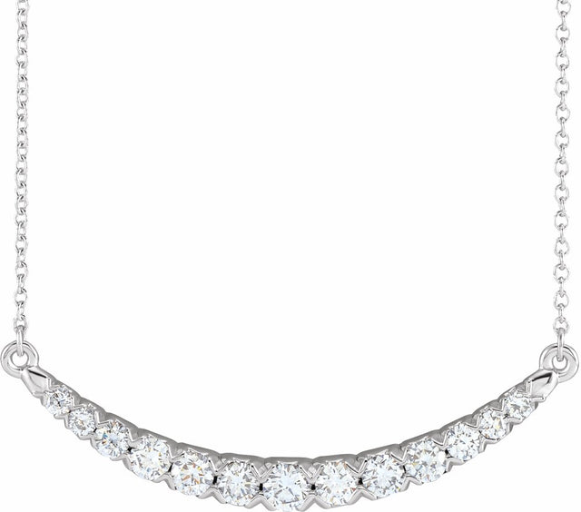 14K White Gold 3/4 CTW Lab-Grown Diamond French-Set Bar 18" Necklace