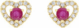 14K Yellow Natural Ruby & 1/10 CTW Natural Diamond Heart Earrings