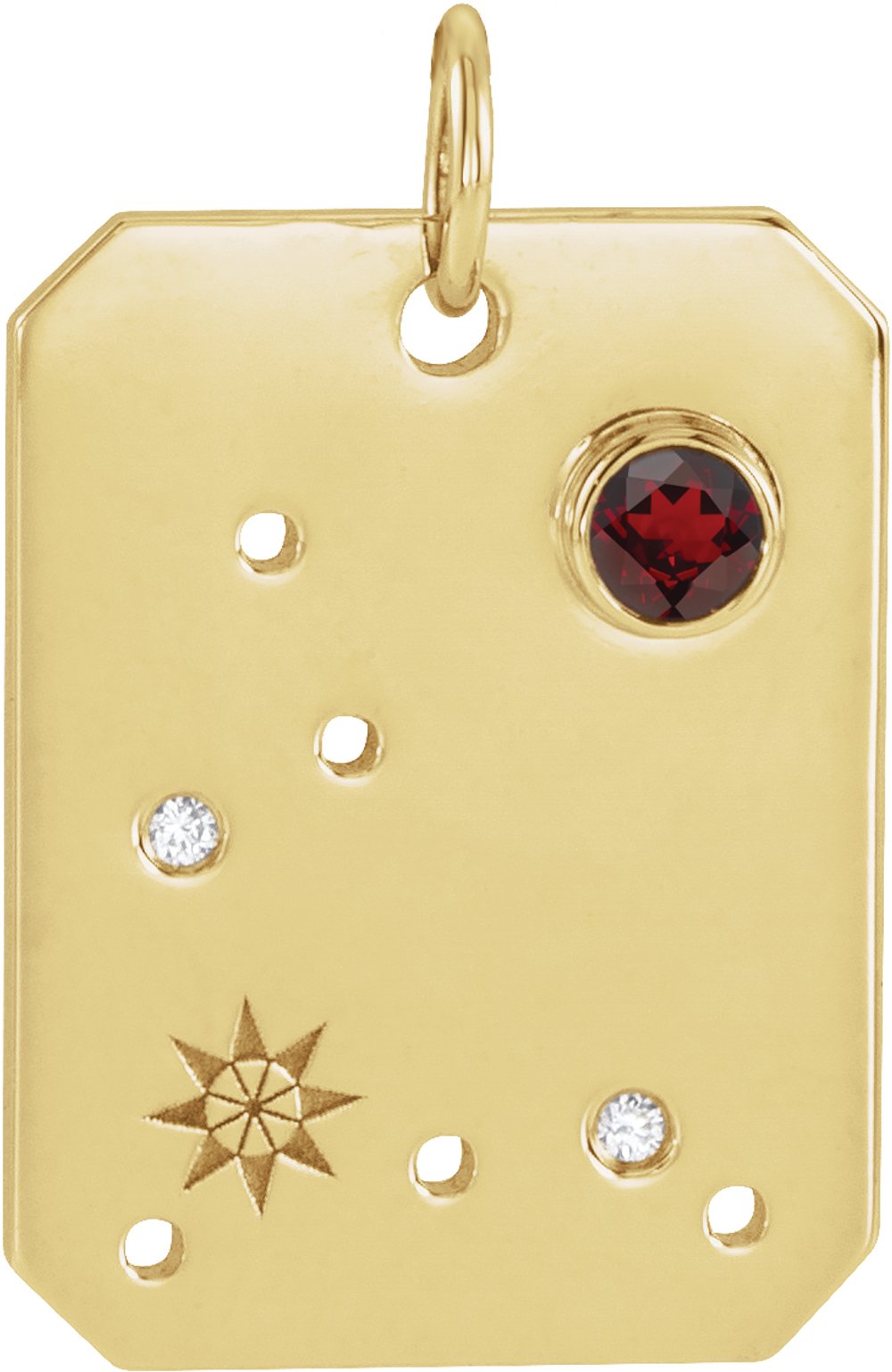 14K Yellow Natural Mozambique Garnet & .01 CTW Natural Diamond Pisces Constellation Pendant