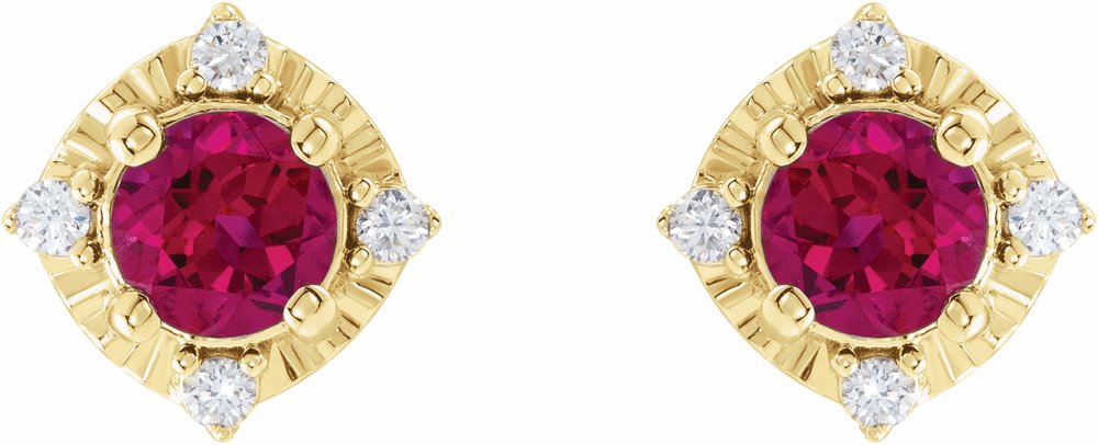 14K Yellow Lab-Grown Ruby & .08 CTW Natural Diamond Halo-Style Earrings