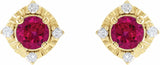 14K Yellow Lab-Grown Ruby & .08 CTW Natural Diamond Halo-Style Earrings