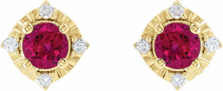 14K Yellow Lab-Grown Ruby & .08 CTW Natural Diamond Halo-Style Earrings