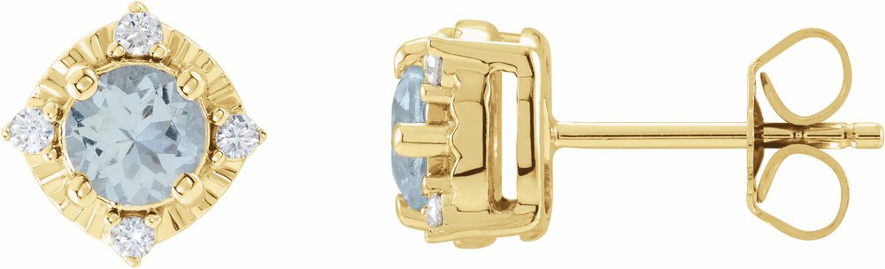 14K Yellow Gold Natural Aquamarine & .08 CTW Natural Diamond Halo-Style Earrings