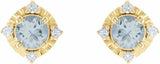 14K Yellow Natural Aquamarine & .08 CTW Natural Diamond Halo-Style Earrings