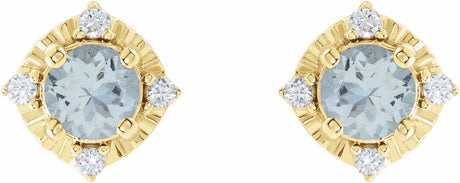 14K Yellow Natural Aquamarine & .08 CTW Natural Diamond Halo-Style Earrings