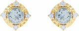 14K Yellow Gold Natural Aquamarine & .08 CTW Natural Diamond Halo-Style Earrings