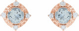 14K Rose Natural Aquamarine & .08 CTW Natural Diamond Halo-Style Earrings