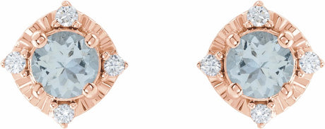 14K Rose Gold Natural Aquamarine & .08 CTW Natural Diamond Halo-Style Earrings