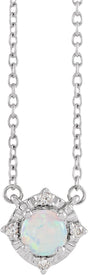 Sterling Silver Lab-Grown White Opal & .04 CTW Natural Diamond Halo-Style 18" Necklace