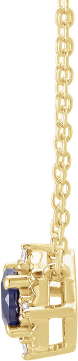 14K Yellow Gold Lab-Grown Blue Sapphire & .04 CTW Natural Diamond Halo-Style 18" Necklace