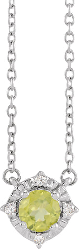 14K White Gold Natural Peridot & .04 CTW Natural Diamond Halo-Style 18" Necklace