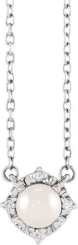 14K White Gold Cultured White Freshwater Pearl & .04 CTW Natural Diamond Halo-Style 18" Necklace