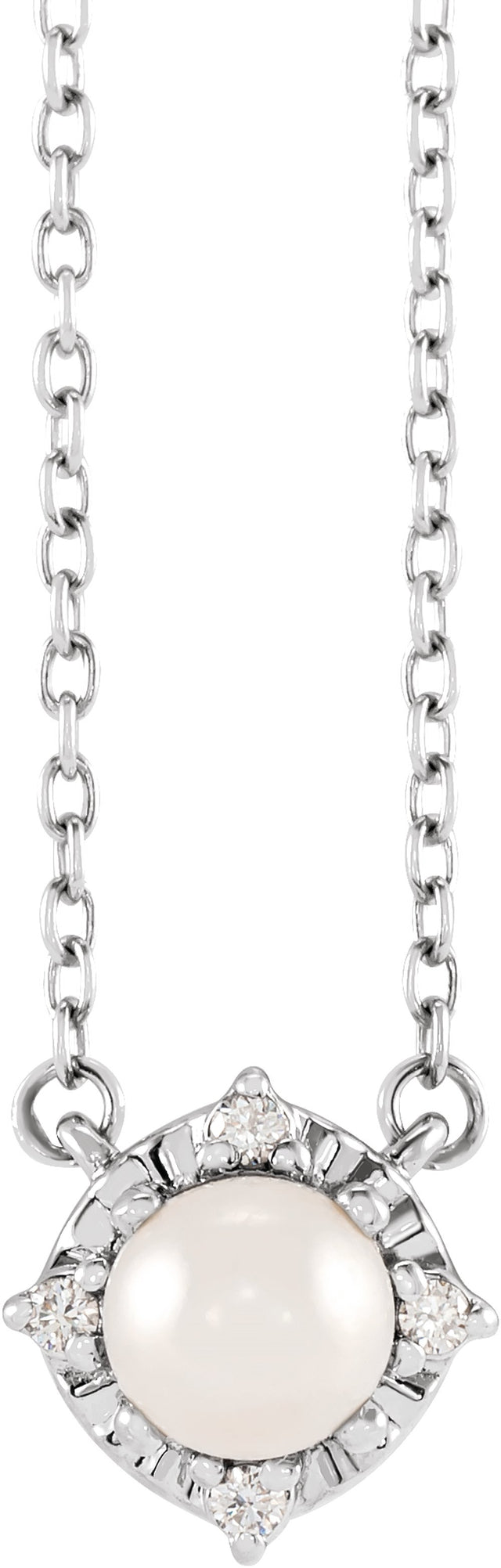 14K White Gold Cultured White Freshwater Pearl & .04 CTW Natural Diamond Halo-Style 18" Necklace