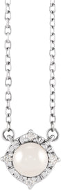 14K White Gold Cultured White Freshwater Pearl & .04 CTW Natural Diamond Halo-Style 18" Necklace