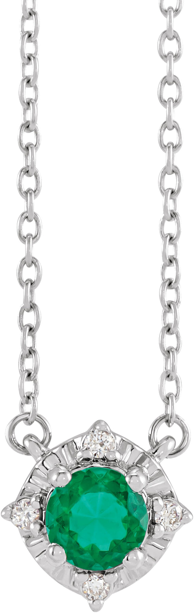 14K White Gold Lab-Grown Emerald & .04 CTW Natural Diamond Halo-Style 18" Necklace