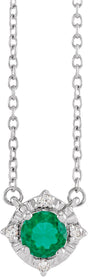 14K White Gold Lab-Grown Emerald & .04 CTW Natural Diamond Halo-Style 18" Necklace