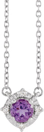14K White Gold Natural Amethyst & .04 CTW Natural Diamond Halo-Style 18" Necklace