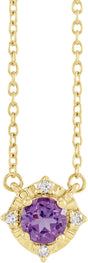 14K Yellow Gold Natural Amethyst & .04 CTW Natural Diamond Halo-Style 18" Necklace