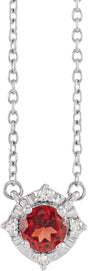 14K White Gold Natural Mozambique Garnet & .04 CTW Natural Diamond Halo-Style 18" Necklace