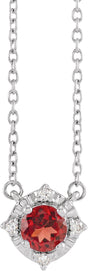 14K White Gold Natural Mozambique Garnet & .04 CTW Natural Diamond Halo-Style 18" Necklace