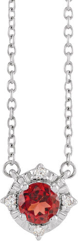 14K White Gold Natural Mozambique Garnet & .04 CTW Natural Diamond Halo-Style 18" Necklace