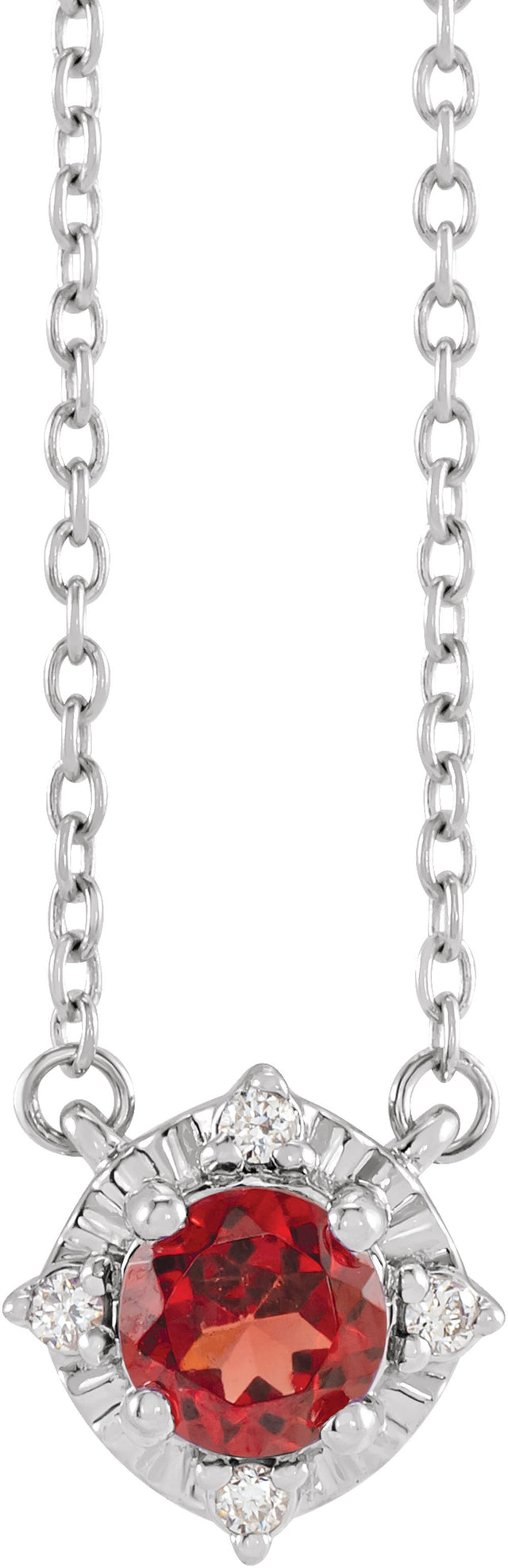 14K White Gold Natural Mozambique Garnet & .04 CTW Natural Diamond Halo-Style 18" Necklace