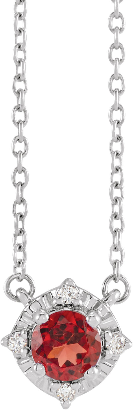 14K White Gold Natural Mozambique Garnet & .04 CTW Natural Diamond Halo-Style 18" Necklace