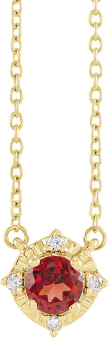 14K Yellow Gold Natural Mozambique Garnet & .04 CTW Natural Diamond Halo-Style 18" Necklace