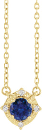 14K Yellow Gold Lab-Grown Blue Sapphire & .04 CTW Natural Diamond Halo-Style 18" Necklace