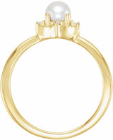 14K Yellow Gold Cultured White Freshwater Pearl & .04 CTW Natural Diamond Halo-Style Ring