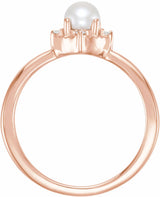 14K Rose Gold Cultured White Freshwater Pearl & .04 CTW Natural Diamond Halo-Style Ring