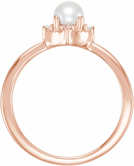 14K Rose Gold Cultured White Freshwater Pearl & .04 CTW Natural Diamond Halo-Style Ring