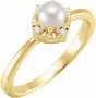 14K Yellow Gold Cultured White Freshwater Pearl & .04 CTW Natural Diamond Halo-Style Ring