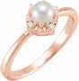 14K Rose Gold Cultured White Freshwater Pearl & .04 CTW Natural Diamond Halo-Style Ring