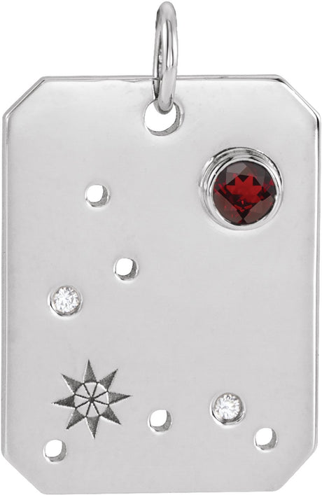 Sterling Silver Natural Mozambique Garnet & .01 CTW Natural Diamond Pisces Constellation Pendant