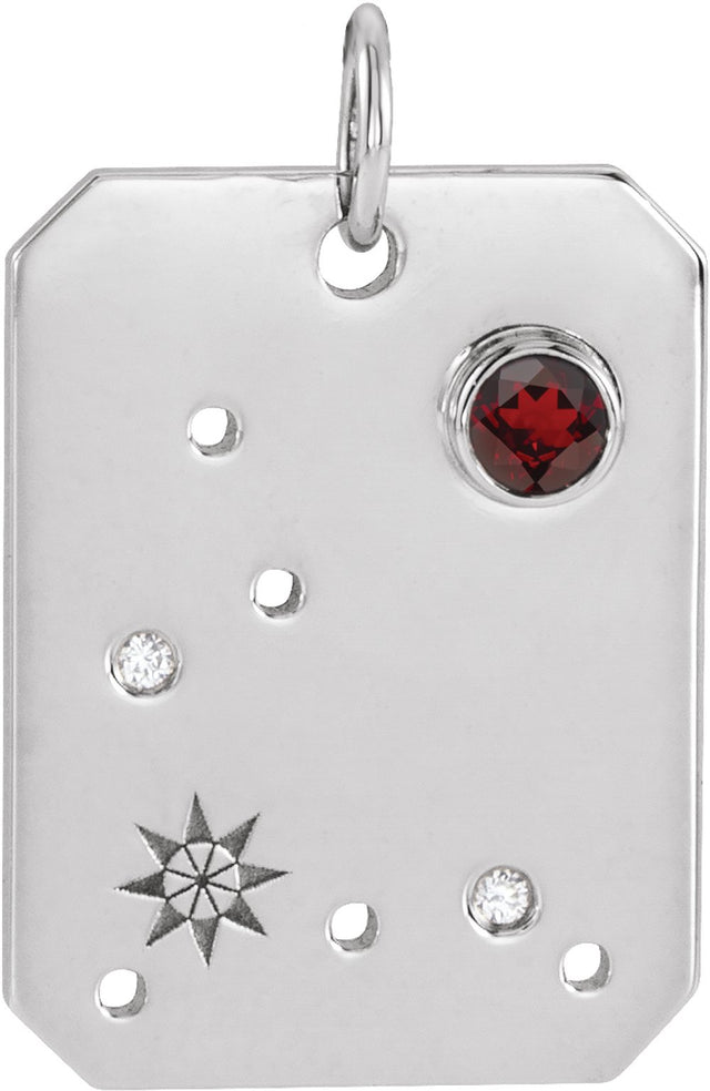 Sterling Silver Natural Mozambique Garnet & .01 CTW Natural Diamond Pisces Constellation Pendant