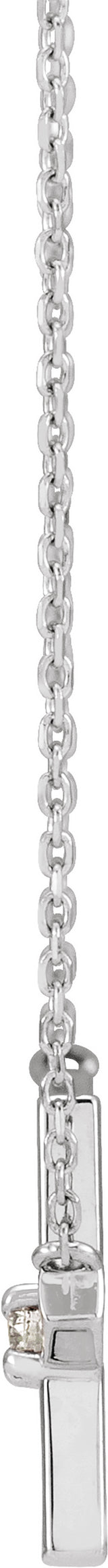 Sterling Silver .06 CT Natural Diamond Sideways Cross 18" Necklace