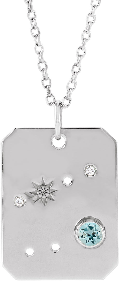 Sterling Silver Natural Aquamarine & .01 CTW Natural Diamond Cancer Constellation 16-18" Necklace