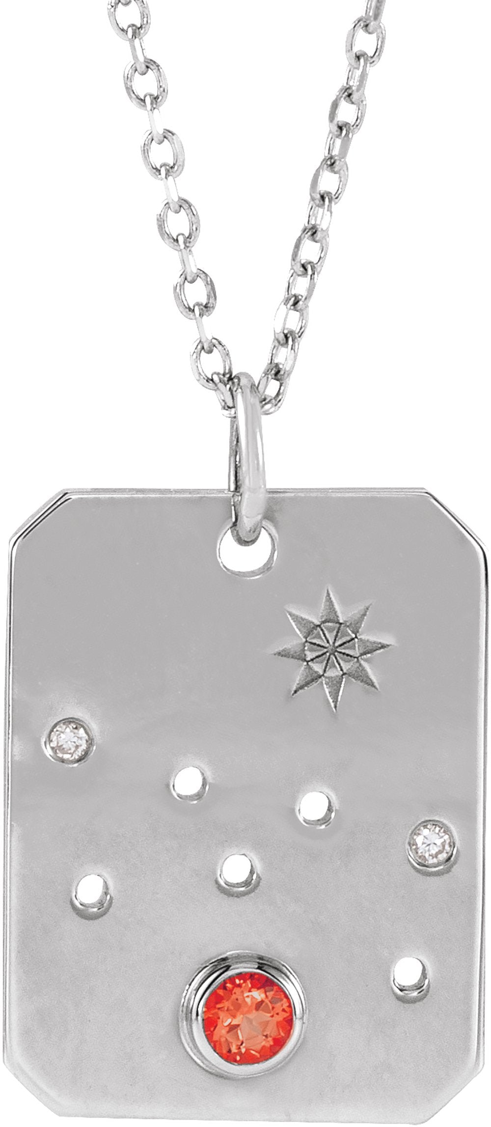 Sterling Silver Natural Mexican Fire Opal & .01 CTW Natural Diamond Taurus Constellation 16-18" Necklace