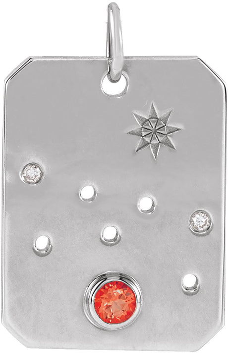 Sterling Silver Natural Mexican Fire Opal & .01 CTW Natural Diamond Taurus Constellation Pendant