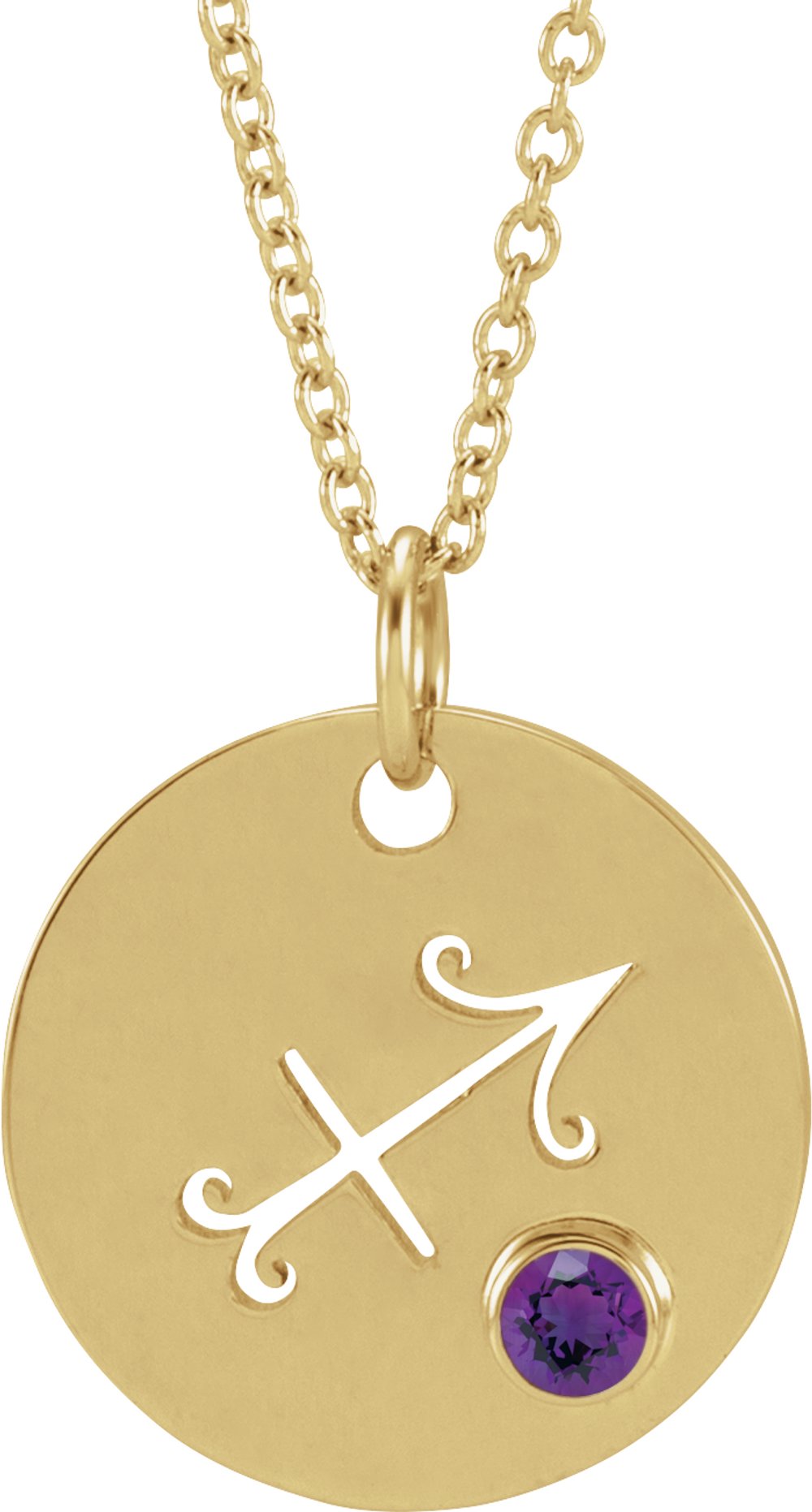 14K Yellow Natural Amethyst Sagittarius Zodiac 16-18" Necklace
