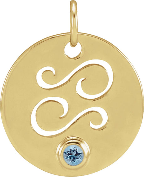 14K Yellow Natural Aquamarine Cancer Zodiac Pendant