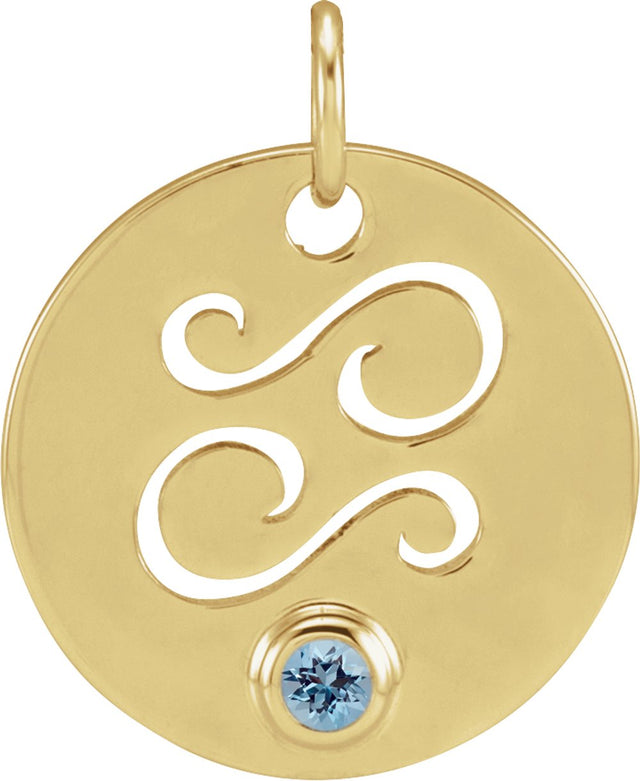 14K Yellow Natural Aquamarine Cancer Zodiac Pendant