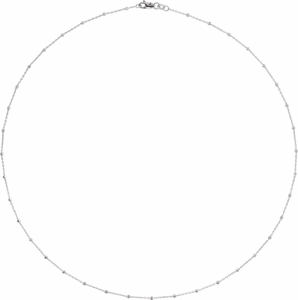 14K White .85 mm Faceted Beaded Cable 18" Chain